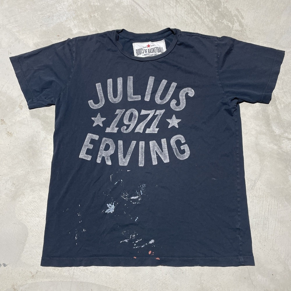 Roots of Fight Julius Erving Basketball Shirt Distressed Black Faded SZ M